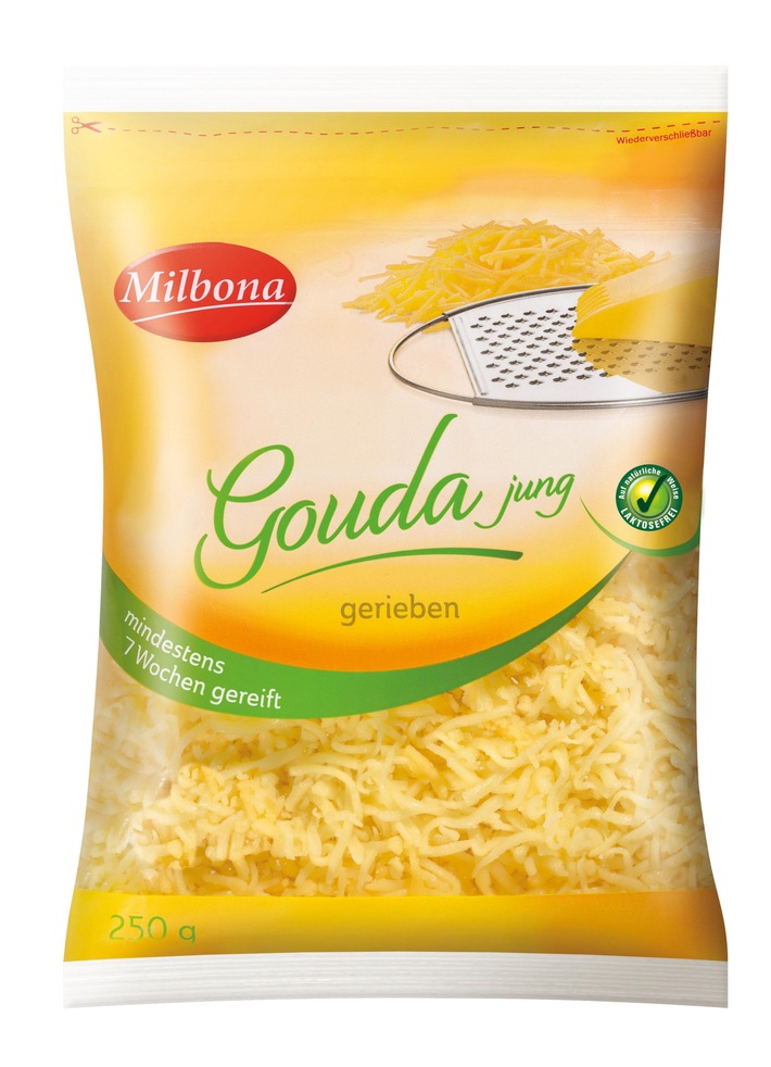 Der niederländische Hersteller Delicateur informiert über einen Warenrückruf des Produktes „Milbona Gouda jung gerieben, mindestens 7 Wochen gereift, 250g“