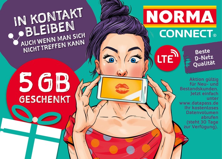 NORMA: In Kontakt bleiben mit dem 5 GB-Datengeschenk von NORMA CONNECT / Nürnberger Lebensmitteldiscounter schenkt seinen Kunden Datenvolumen