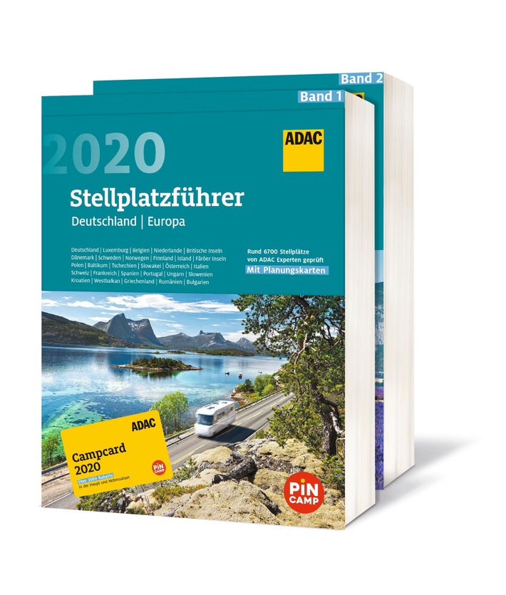 ADAC Stellplatzführer 2020 weist den Weg zu tausenden Stellplätzen in Europa / Zwei große Planungskarten extra Über 3.500 Rabatte mit der ADAC Campcard