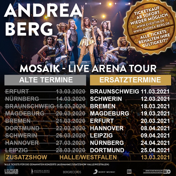 Andrea Berg: MOSAIK LIVE – Doppel-Live CD inkl. DVD mit Show-Highlights der Mosaik-Live Arena Tour