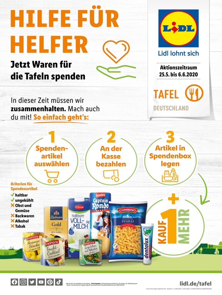 Hilfe für Helfer - Lidl startet "Kauf-1-mehr"-Aktion für die Tafeln