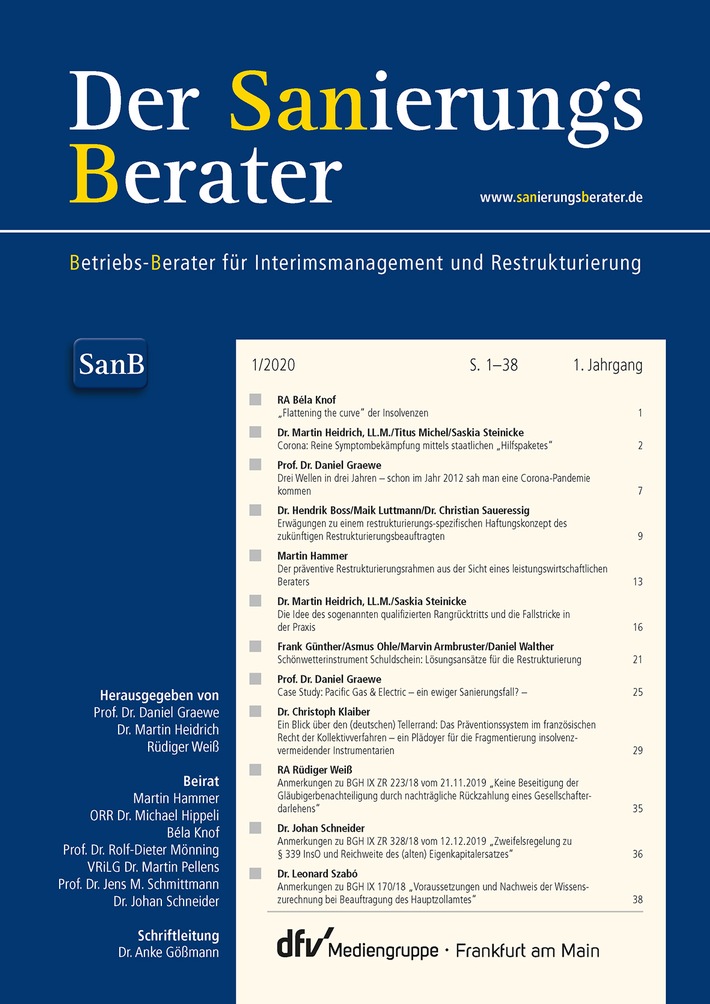 „Der Sanierungsberater“ print & online – Neue juristische Fachzeitschrift zum Thema Restrukturierung und Interimsmanagement