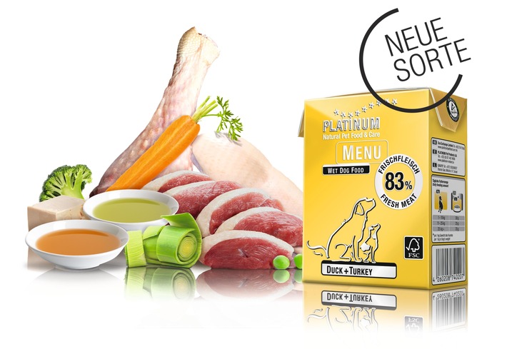 MENU Duck+Turkey - die neue Geschmacksvariation der hochwertigen PLATINUM Nassnahrung