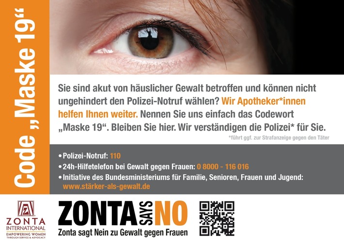 Niederschwellige Notrufhilfe bei häuslicher Gewalt: Union deutscher Zonta Clubs startet bundesweite "Maske 19" Aktion