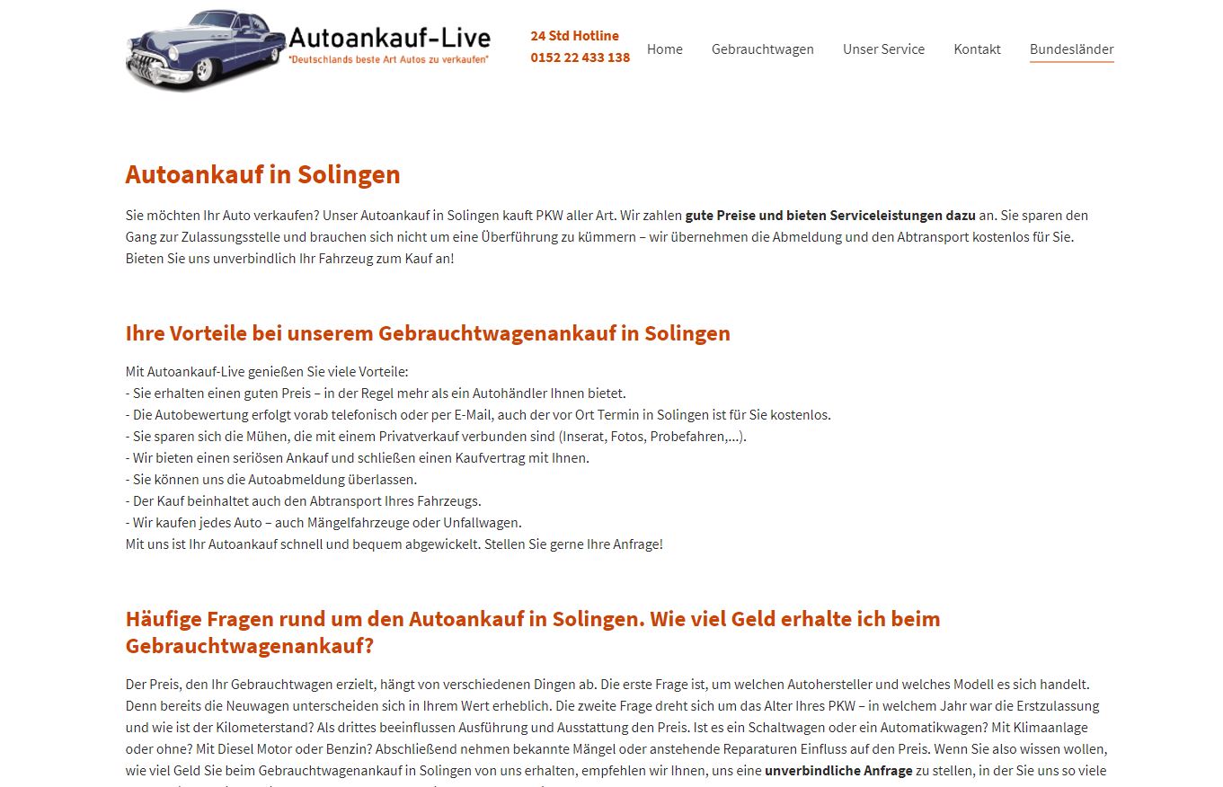 Autoankauf Solingen - ist Ihr Partner für den Gebrauchtwagen-Verkauf in Solingen und Umgebung