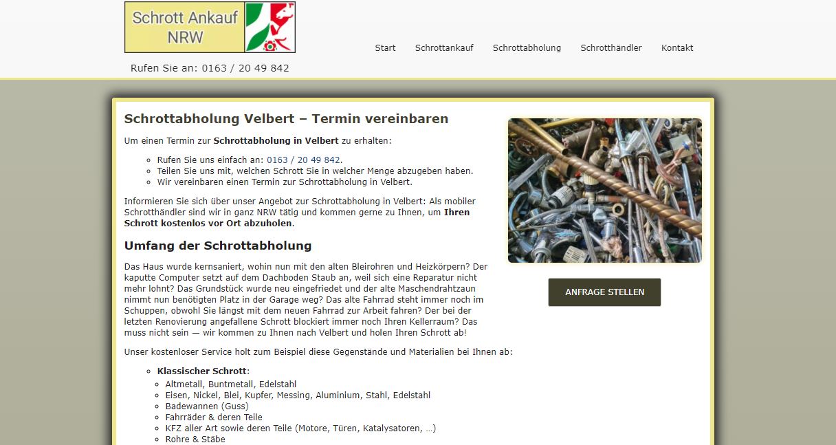 Schrottabholung Velbert und Umgebung - Schrott-Ankauf NRW