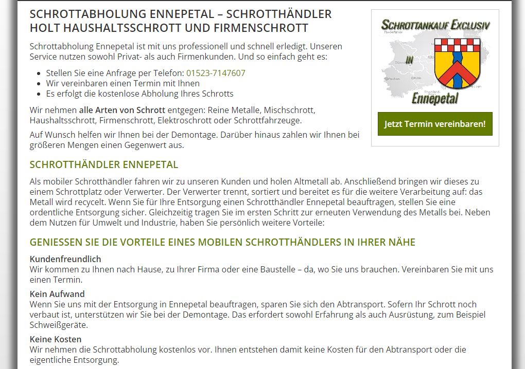 Schrottabholung für Privatpersonen und Gewerbe in Ennepetal