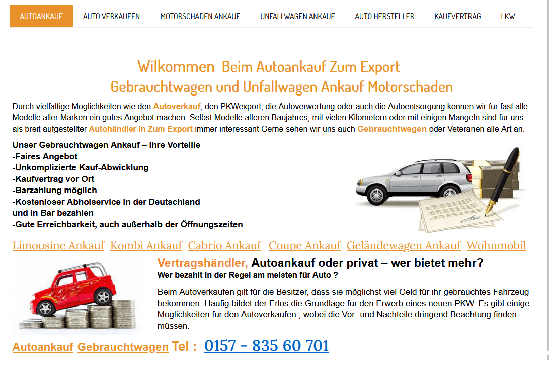 Autoankauf „wie gesehen“ für den Export in Ahlen