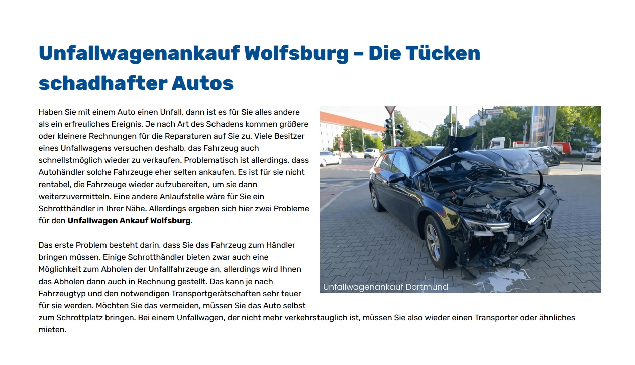 Unfallauto verkaufen – Ankauf trotz Unfallschaden zum Bestpreis in Wolfsburg durch erfahrene Autohändler von Auto-Ankauf-24.de